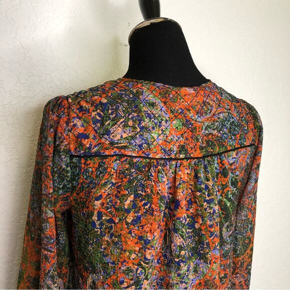 Anthropologie Edme & Esyllte orange floral semi sheer peasant top size 2 - Picture 11 of 13